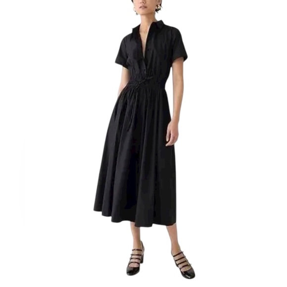 J. Crew Dresses & Skirts - J. Crew Classic Black Elena Drama Midi Shirt-dress in cotton poplin NWT 8